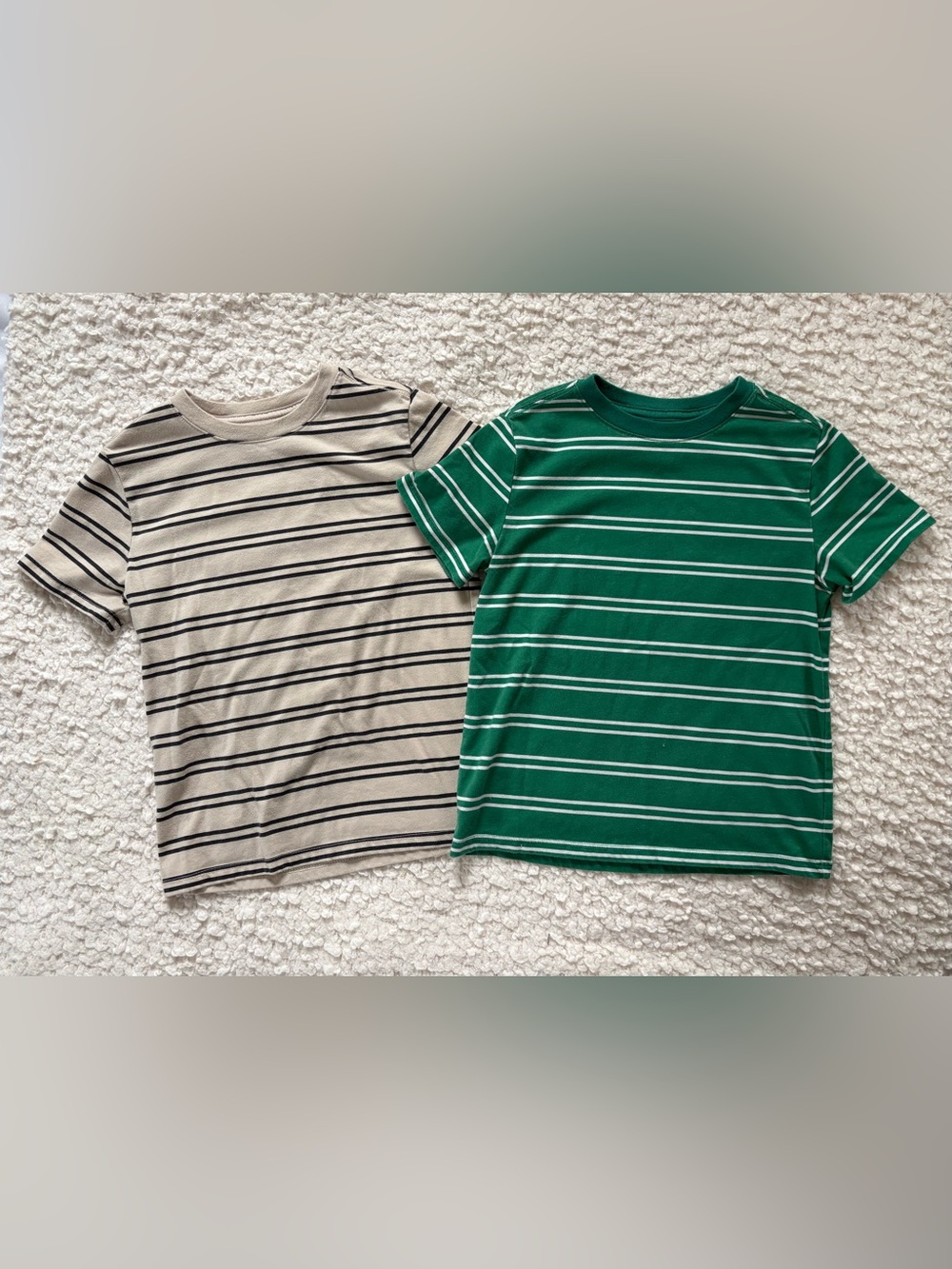 Cat & Jack Green Striped Tee with Cream & Black Striped Tee Set